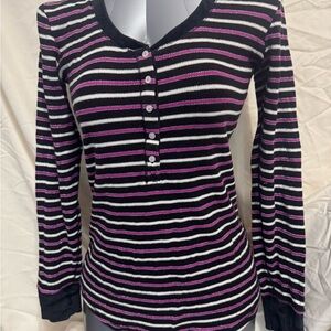 Victoria's Secret Black, Pink, and White Striped Long Sleeve Tee